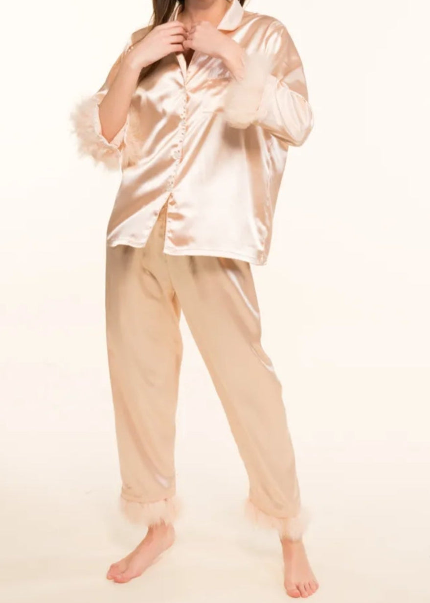 Ensemble pyjama pantalon satin à plumes