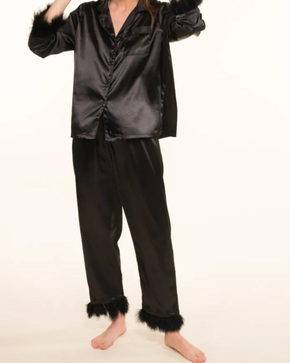 Ensemble pyjama pantalon satin à plumes