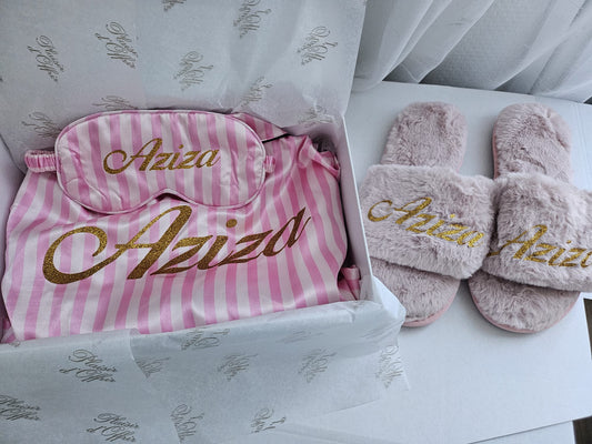 Coffret ensemble satin rose